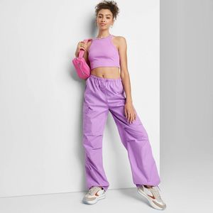 Women's High-Rise Cargo Parachute Pants - Wild Fable Lavender M